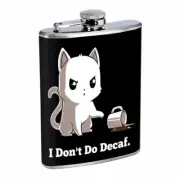 Decaf Coffee Cat Em1 Flask 8oz Stainless Steel Hip Drinking Whiskey