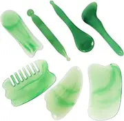 Resin Facial Massage Tools Gua Sha Tool Set 7-in-1 Massage Tool Kit Pressure Point Massage Acupressure Pen Foot Jade Green