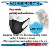 500 PCS Washable Reusable Black Fashion Face Polymer Sponge Face Mask US Selle