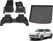 OAD4X4 Floor Liners & Boot Liner Set Compatible with Porsche Cayenne 2018-Onwards, Custom-Fit TPE All-Weather Car Floor Mats with Door Sill Coverage