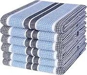Life By Cotton Honeycomb Stripe Kitchen Towel 18x28 inch Navy/Sky Blue, 6-Pack 100% Cotton Quick Dry Absorbent Dish Cloth