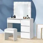 Oikiture Dressing Table Stool Set Makeup Desk Mirror Storage 12 LED Bulbs White