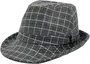 [WITHMOONS] Wool Check Pattern Fedora Hat - Classic Trilby Manhattan Tattersall Pattern for Men Women LD61566