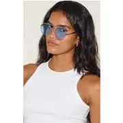 Silver Blue Gradient Lens Aviator Sunglasses, Silver
