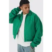 Mens Boxy Boucle Ruched Sleeve Bomber Jacket In Green