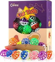 Chiwava 45PCS 1.6'' Cat Toy Ball with Bell Plastic Lattice Jingle Balls Kitten Chase Pounce Rattle Toy Assorted Color