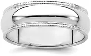 [JewelryWeb] 925 Sterling Silver Solid Polished Half Round Engravable 6mm Milgrain Band Jewelry Gifts for Women - Ring Size Options Range: H to Z