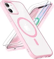 [ORETECH] Magnetic Case for iPhone 12,iPhone 12 Pro Case with 2X Screen Protector Compatible with MagSafe Wireless Charging Protective Shockproof Military Protection Clear Back Phone Case, Light Pink