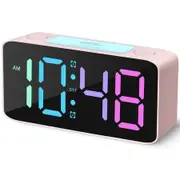 Heavy Sleepers Super Loud Alarm Clock with 7 Color NightLight, Adjustable Volume, and Dimmer(Pink+RGB)