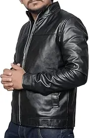 [EASTIFIED] Leather Jacket for Men Lightweight Slim Biker Jacket Stand Collar Motorcycle Racer Jacket Black