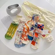 [TYKGD] Women's Socks Fashion Women Socks New Spring Summer Thin Breathable Long Socks Women Casual Print Breathable Fresh Flower Socks Korea Style
