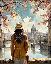 TAOPAOLAB Romantic Travel Paint by Numbers Kit for Adults - DIY Springtime City View with Woman Painting on Canvas 16x20In, Acrylic Paint Set, Suitable for Beginners, Art for Home Decoration or Gifts