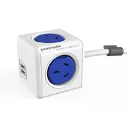 Blue PowerCube 4 Socket Mountable Power Board w/3m Cord/2 USB Charger/250v 2400w