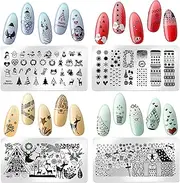 10 Pieces Christmas Nail Stamping Plate Nail Stamp Kits Santa Reindeer Snowflake Tree Bell Winter Image Nail Template for Women Girls Christmas DIY Nail Stencils