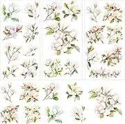 3 Sheet Floral Furniture Transfers 6"x12" Rub on Vintage Flower Rub on Transfers Waterproof Retro Watercolor Magnolia Rub on Transfer Stickers Decals for Wood Glass Door Wall Home Decor