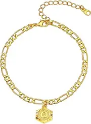[FindChic] Dainty Initial Anklets/Custom Name Ankle Bracelets for Women Girls 18K Gold Plated Hexagon Shaped Ankle Chain with Custom A to Z Bold Letters Charm Customized Engraving Foot Chain Jewelry Gift
