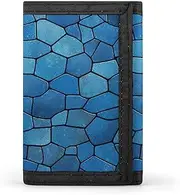 [HJKBCV] Blue Tile Pattern Trifold Wallet Credit Card Purse Portable Outdoor Sports Wallets Pocket Coin Wallet with Id Window for Men Women, style, One size, Style, One size