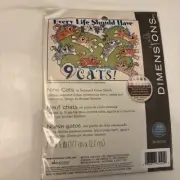 Dimensions Stamped Cross Stitch Kit "Nine Cats”-NEW 7x5