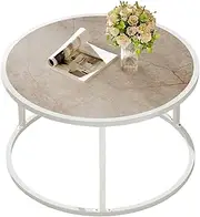 SAYGOER Small Round Coffee Table, Marble Coffee Tables for Living Room, White Modern Center Table for Small Space Home Office Gardern, 27.6 × 27.6 × 17.7inch, White Faux Marble