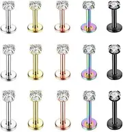 [Xyzabcds] 15Pcs 16G Hypoallergenic Stainless Steel Lip Studs Labret Piercing with 3mm CZ Cartilage Tragus Helix Monroe Piercing Stud Jewelry 6mm 8mm 10mm