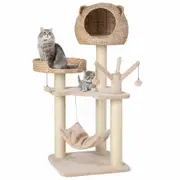 Costway 121cm Multi-Layer Cat Treer Large Bed Cat Tower w/Cattail Fluff Cat Condo for Indoor