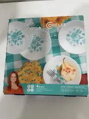 Set of 4 Pioneer Woman Signature Corelle Evie Teal Appetizer Plates