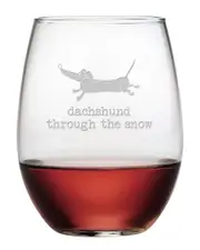 Susquehanna Glass Set of 4 Dachshund Through Stemless Wine Tumblers
