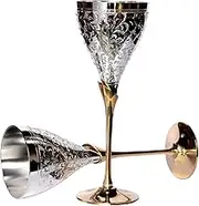 Stonkraft Engraved Silver Plated Pure Brass Premium Goblet Champagne Flutes Coupes Wine Glass Set