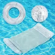 Air Mattress Pool, Inflatable Swimming Ring Children, Water Ball Inflatable Water Hammock with Net, Glitter Transparent, Pool Toy Water Toy for Adults Children, Summer Pool Party