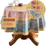Maison d'Hermine Table Cloth Round Table 100% Cotton 69 Inches Tablecloth Reusable Decorative Everyday Use for Dining Room, Farmhouse, Home, Party, Festive & Wedding Spring Summer - Marquise