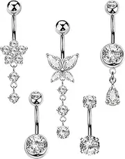 [MS CUTE] 5Pcs Belly Button Ring Gold, Stainless Steel, created zircon gemstone