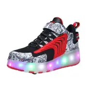 Nevenka Kids LED Roller Skates Fashion Sneakers with Double Wheel-8088-Black Red