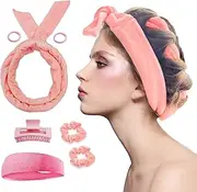Heatless Hair Curler For Long Hair Curls - 61" Extra Long Heatless Curling Rod Headband, Velour No Heat Curling Ribbon Kit You Can Sleep In Soft Cotton Curling Ribbon Overnight For Women(Pink)