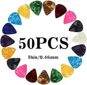 Guitar Picks Thin Light Soft Gauge Assorted Pearl Variety Pack Celluloid - 50 Pcs Mixed Colorful - Plectrums for Gift Acoustic Guitar, Bass and Electric Guitar (0.96mm)