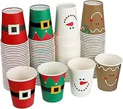 100 Pieces Christmas Paper Cups Xmas Party Cups Santa Elf Snowman Elk Christmas Cups 9 Ounce Drinking Tea Paper Cups Disposable Christmas Cups for Daily Use, Holiday Party Supplies, Assorted Styles