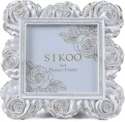 SIKOO 4 x 4 Vintage Picture Frames Ornate White and Gold 4x4,