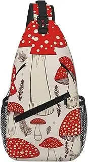 Stvyukl Red White Mushroom Sling Bag For Women Men Travel Hiking Backpack Crossbody Shoulder Chest Bags Casual Daypack, Black, One Size
