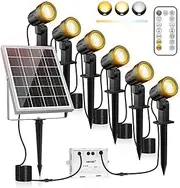 MEIKEE Outdoor Solar Spot Lights 6 in 1 Solar Powered Garden Lights, Remote Control, 3 Modes, 3 Brightness, Dimmable Warm to Cold, Timing, IP66 Waterproof LED Spotlight for Yard Patio Lawn Tree Pool