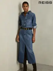 Reiss Indigo Terra Petite Denim Button-Through Midi Dress (AN5560) | $510