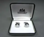 New in Box Lucite Ball White Gold Plated Cuff Links by Stafford