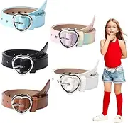 [OZIO] 5 Pcs Girls Belt Cute Heart Shape With Metal Buckle Elastic Stretch Adjustable Waist Belt for Girl Dress Pants Jeans