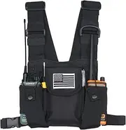 MANGEMA Radio Shoulder Holster Chest Harness Holder Vest Rig for Universal Two Way Radio Chest Front Pack Pouch Walkie Talkie Case with Front Pouches for Kenwood Retevis Baofeng UV5R F8HP UV82, Black
