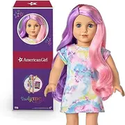 American Girl Truly Me 18-Inch Doll 116 with Light-Blue Eyes, Wavy Purple-and-Pink Hair, Light Skin with Warm Olive Undertones, Tie Dye T-Shirt Dress