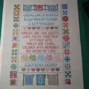 HANDPAINTED NEEDLEPOINT SAMPLER FAMILY/QUILT CANVAS