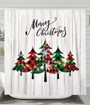 Wood Rustic Christmas Tree Farmhouse Shower Curtain W 12 Hooks 72" x 72"