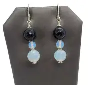 Sterling silver leverback earrings with blue Goldstone and opalite Hand Crafted