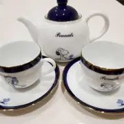 Snoopy Vintage Teapot, Cup, Saucer Unused Porcelain Made In Japan Very RARE