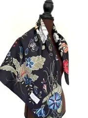 New Gucci Scarf Logo Kris Knight Floral Black Silk Wrap with Gucci Gift Box