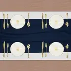 2 Pcs Navy Blue Chiffon Table Runner 27.5" x 118" Romantic Table Runner