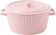 Porcelain Bowls with Leakproof Lid Ceramic Food Storage Bowl Holds Soup Cereal Noodles More Microwavable Dishwasher Safe,Pink